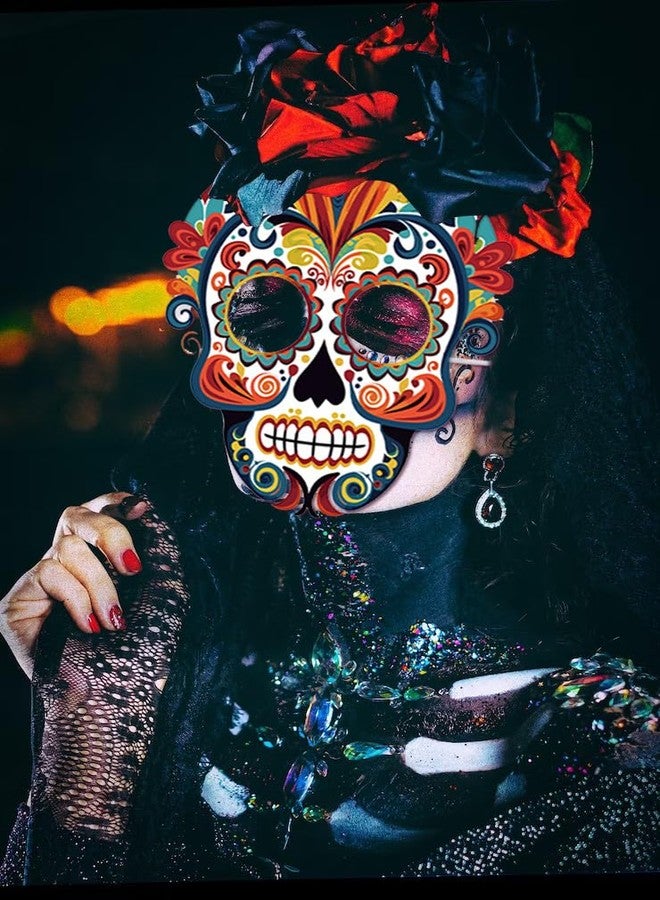 Heureppy 6PCS Day of the Dead Masks Dia de los Muertos Masks Colorful Sugar Skull Face La Catrina Paper Masks for Mexican Fiesta Costume Accessories Día de los Muertos Photo Props Party Cosplay Favor Supplies - Image 4